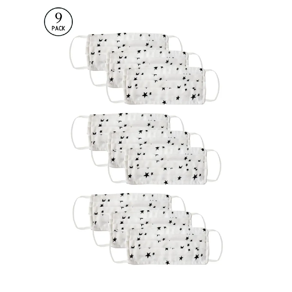 Bellofox 3-Ply White White Stars Cotton Face Mask (Pack Of 9)