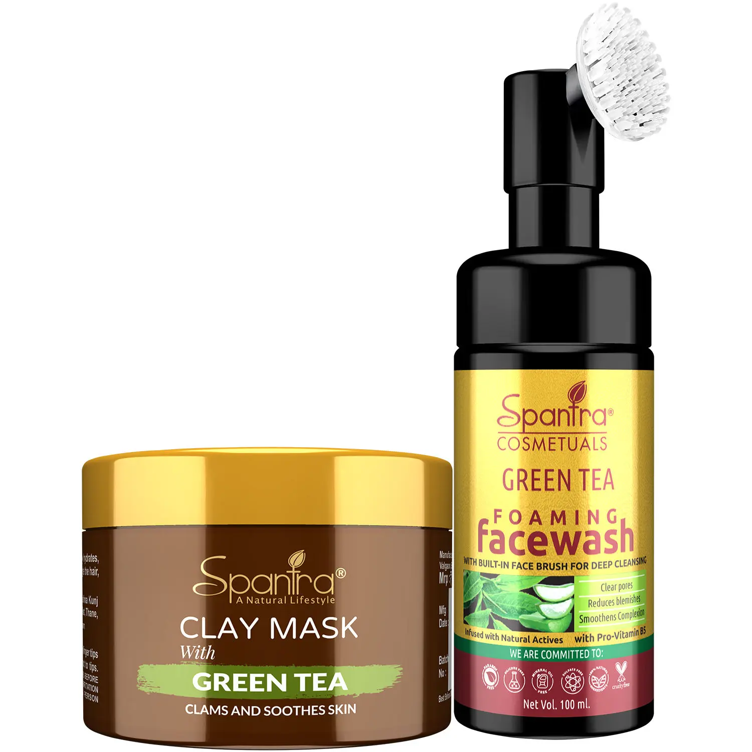 Spantra Green Tea Clay Mask 125 gm, & Face Wash, 100ml(Pack of 2)