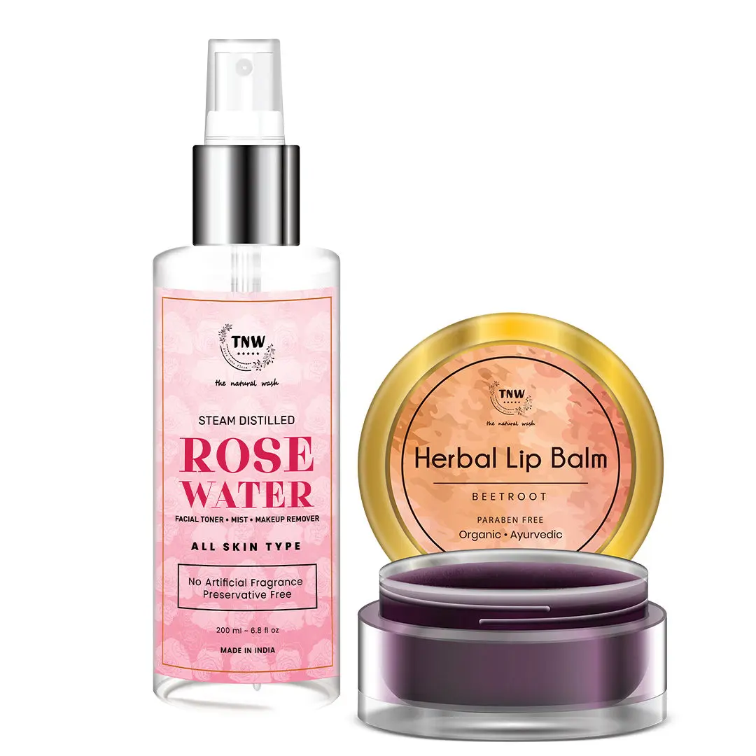 TNW-THE NATURAL WASH TNW-THE NATURAL WASH Steam Distilled Rose Water 200 ml & Beetroot Lip Balm Combo for Hydrated skin and Moisturized Lips (Alcohol/Paraben-free)