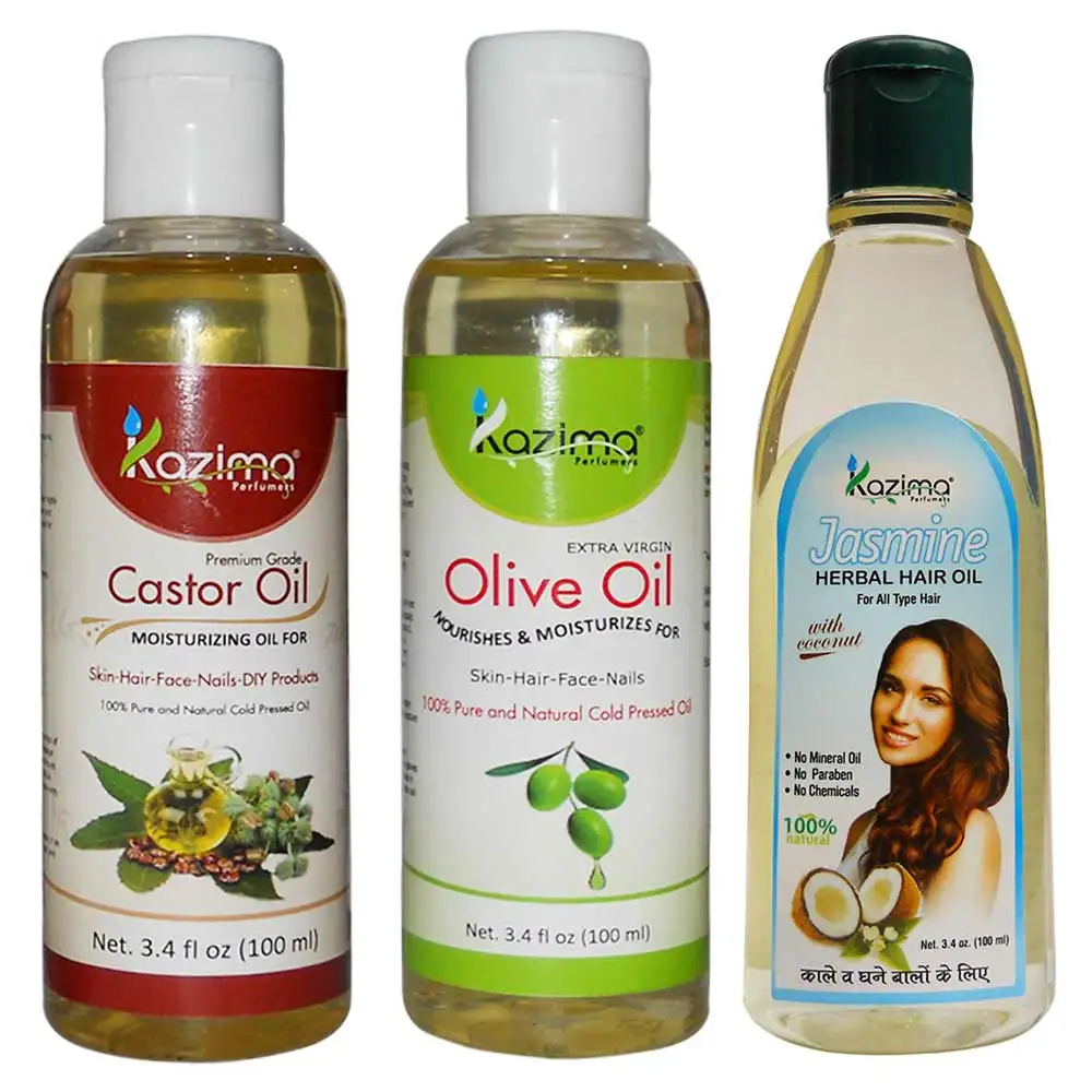 Kazima Olive Castor & Jasmine Oil (Each 100ml) Combo,  3 Piece(s)/Pack  All Type Hair & Skin