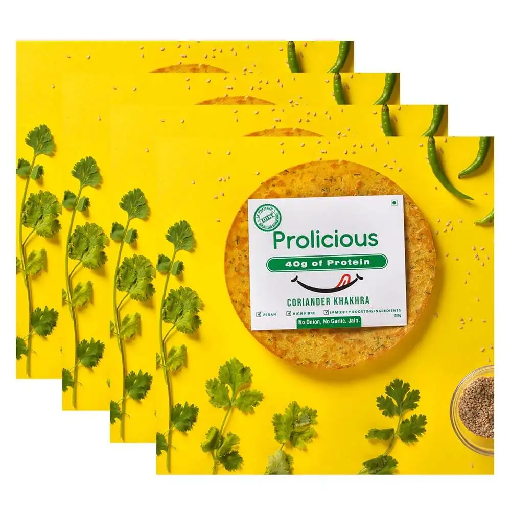 Prolicious Coriander Khakhra,  Unflavoured (Pack of 4)  200 g