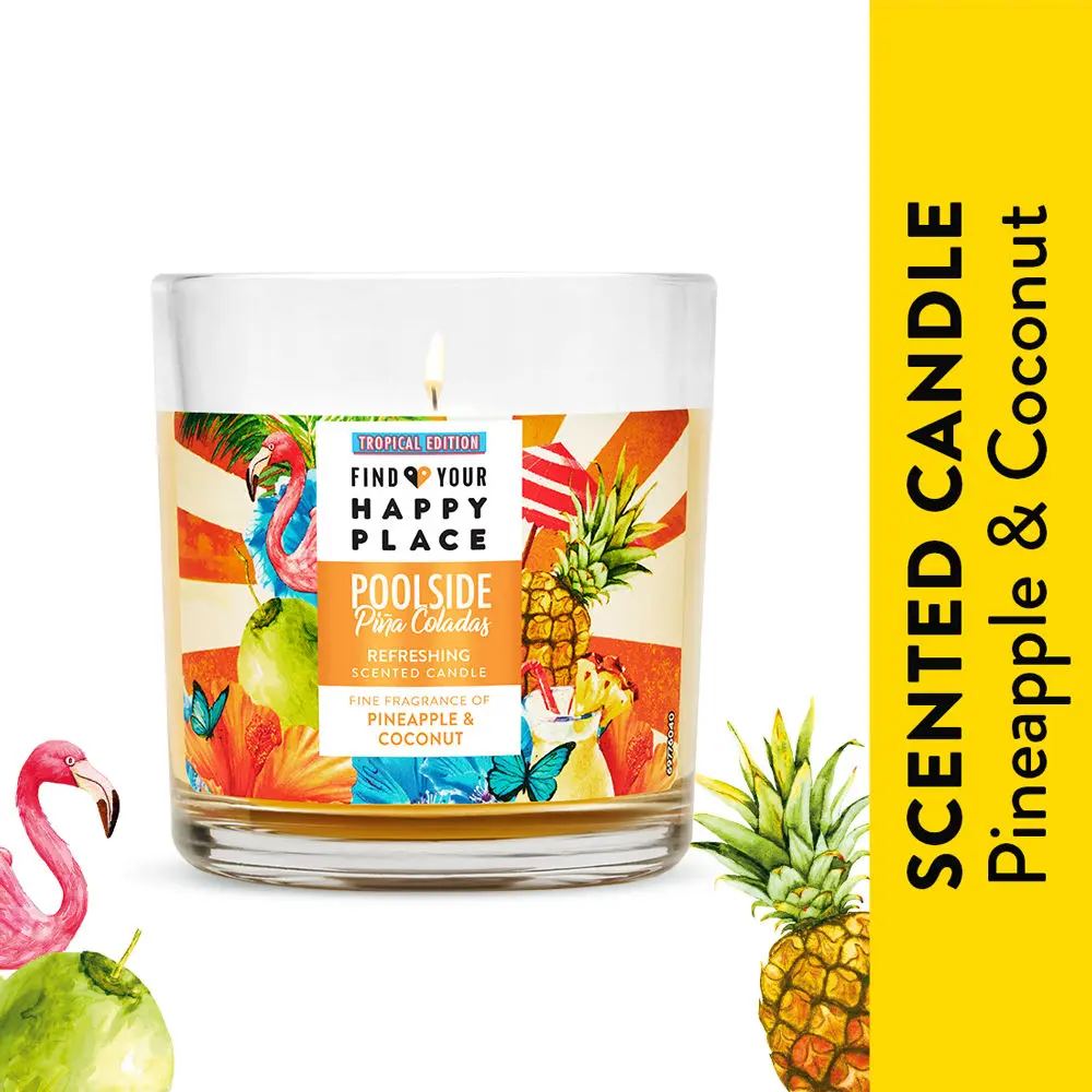 Find Your Happy Place - Poolside Pina Coladas Scented Candle Pineapple & Coconut 200g