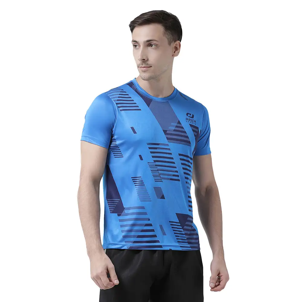 Masch Sports Mens Regular Fit Polyester Active T Shirt (MSTS 0619 HSP GMTD IB),  India Blue  Medium