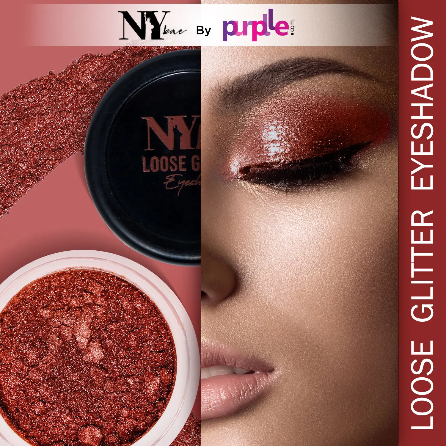 NY Bae Loose Glitter Eyeshadow - Rustic Copper 03 (2 g) | Rich Glitter Finish | Enriched with Oils & Fruit Extract | Super Pigmented | Long lasting | Easy To Use | Cruelty Free