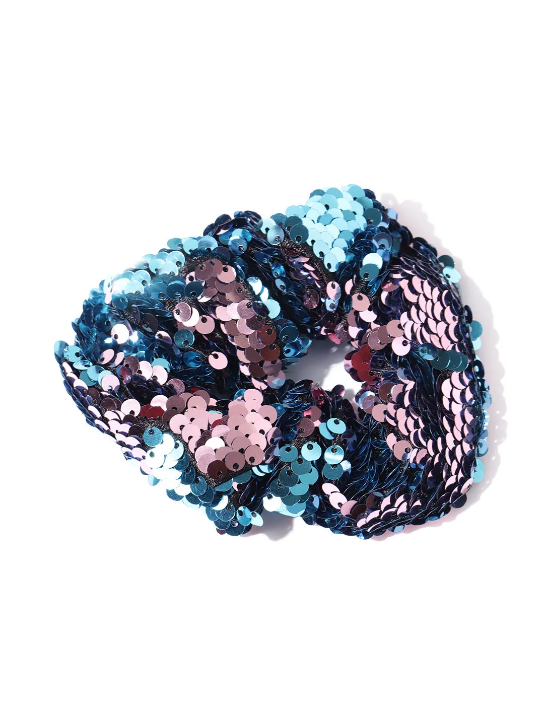 Blueberry Blue And Pink Colour Sequin Detailing Ponytail Holder