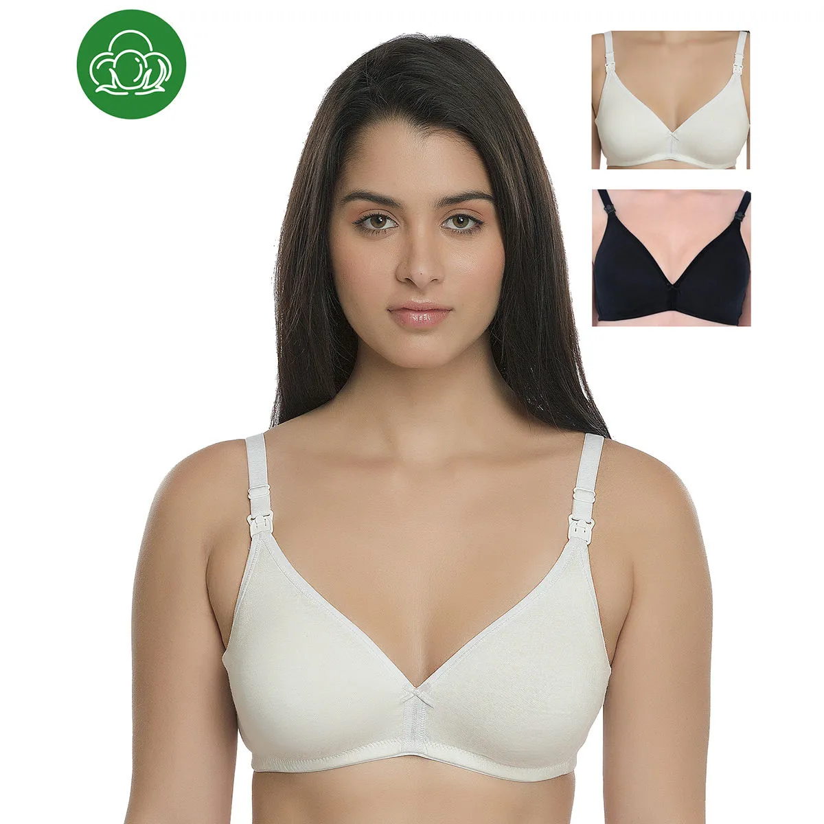 Inner Sense Organic Cotton Antimicrobial Nursing Bra Pack of 3 - Multi-Color