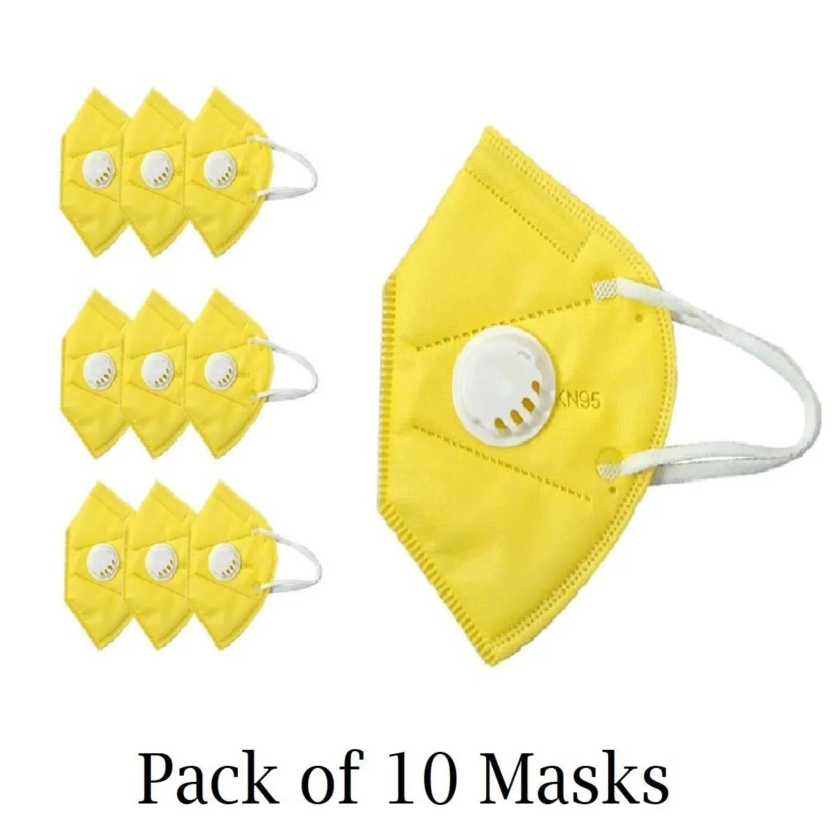 Fabula Yellow KN95 Anti-Pollution Mask with Respirator Valve Pack of 10