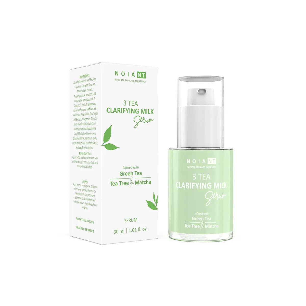 Noiant 3 Tea Clarifying Milk Serum | Milk Serum enriched with Green Tea, Tea Tree, and Matcha Tea | Light Weight Non Greasy Moisturizing | Anti Ageing Serum | Face Serum for Men & Women | Face Serum For Glowing skin -30ml