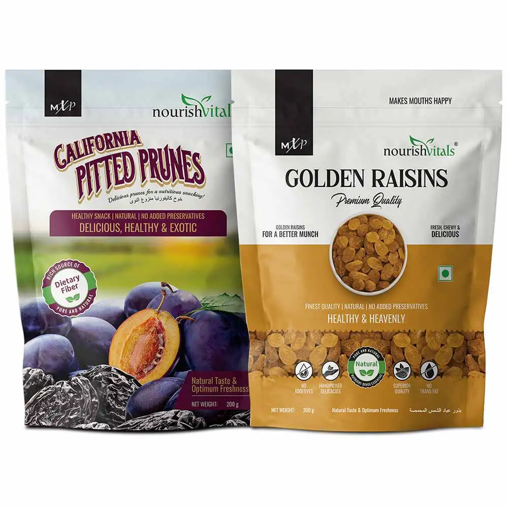 NourishVitals Healthy Munching Combo,  California Pitted Prunes + Golden Raisins  2 Piece(s)/Pack