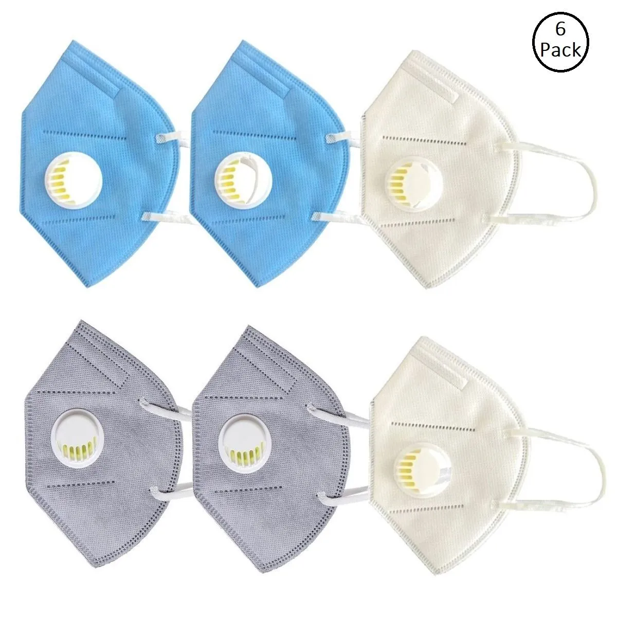 Fabula Pack Of 6 Anti-Pollution Reusable 5 Layer Mask - White Blue Grey