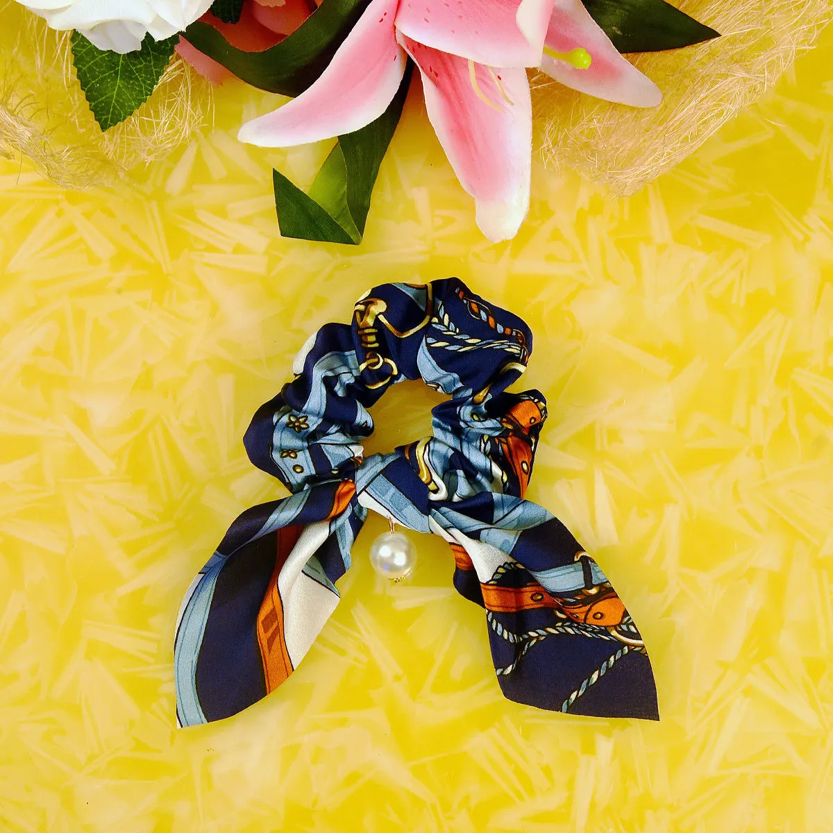 YoungWildFree Abstract Pony Blue-Printed Designer Scrunchies