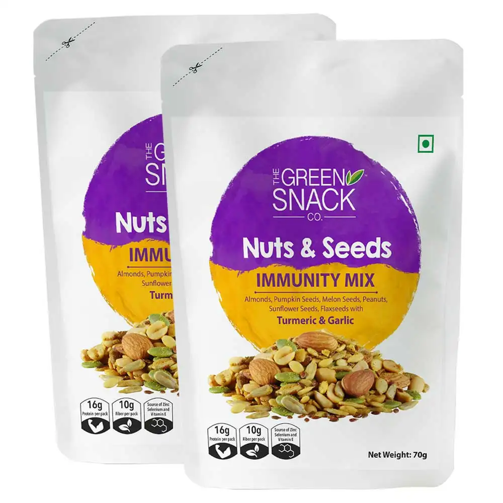 The Green Snack Co. Nuts And Seeds Immunity Mix - Pack of 2,  Turmeric & Garlic  70 g