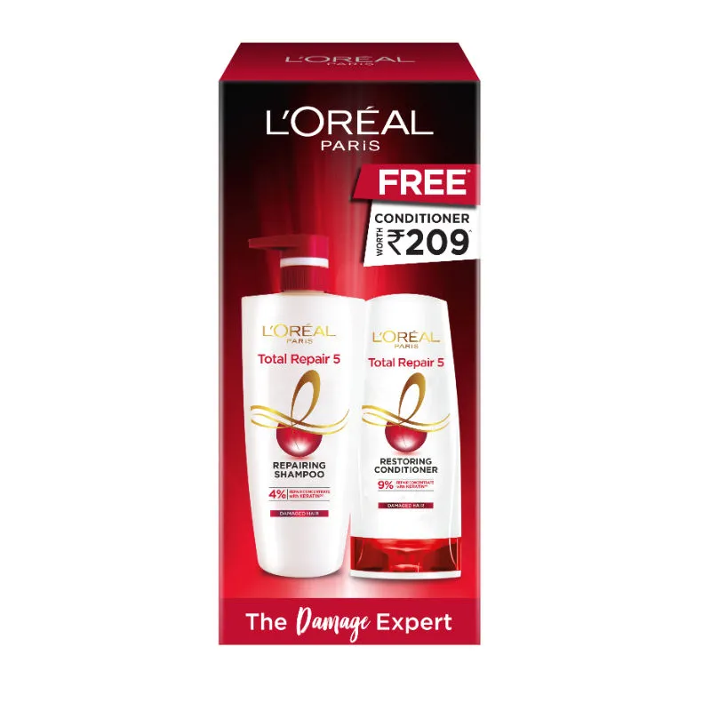 L'Oreal Paris Total Repair 5 Shampoo With Keratin With Reparing Conditioner Free