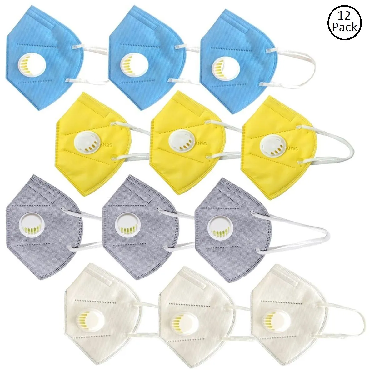 Fabula Pack Of 12 Anti-Pollution Reusable 5 Layer Mask - White Blue Yellow Grey