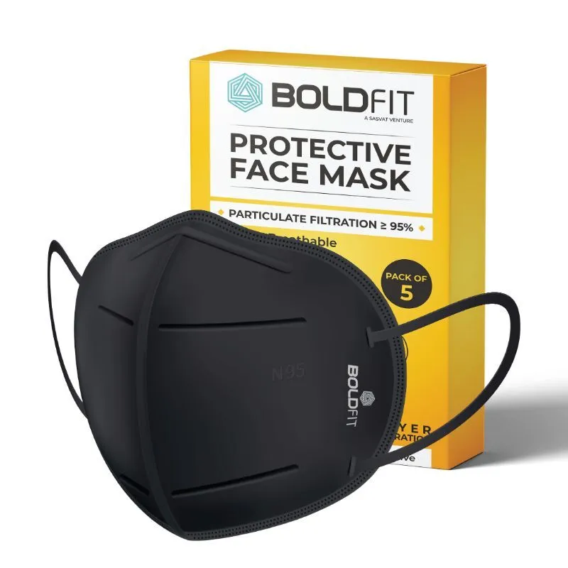 Boldfit N95 Mask For Men & Women - 5 Layer - Pack Of 5 (Black)