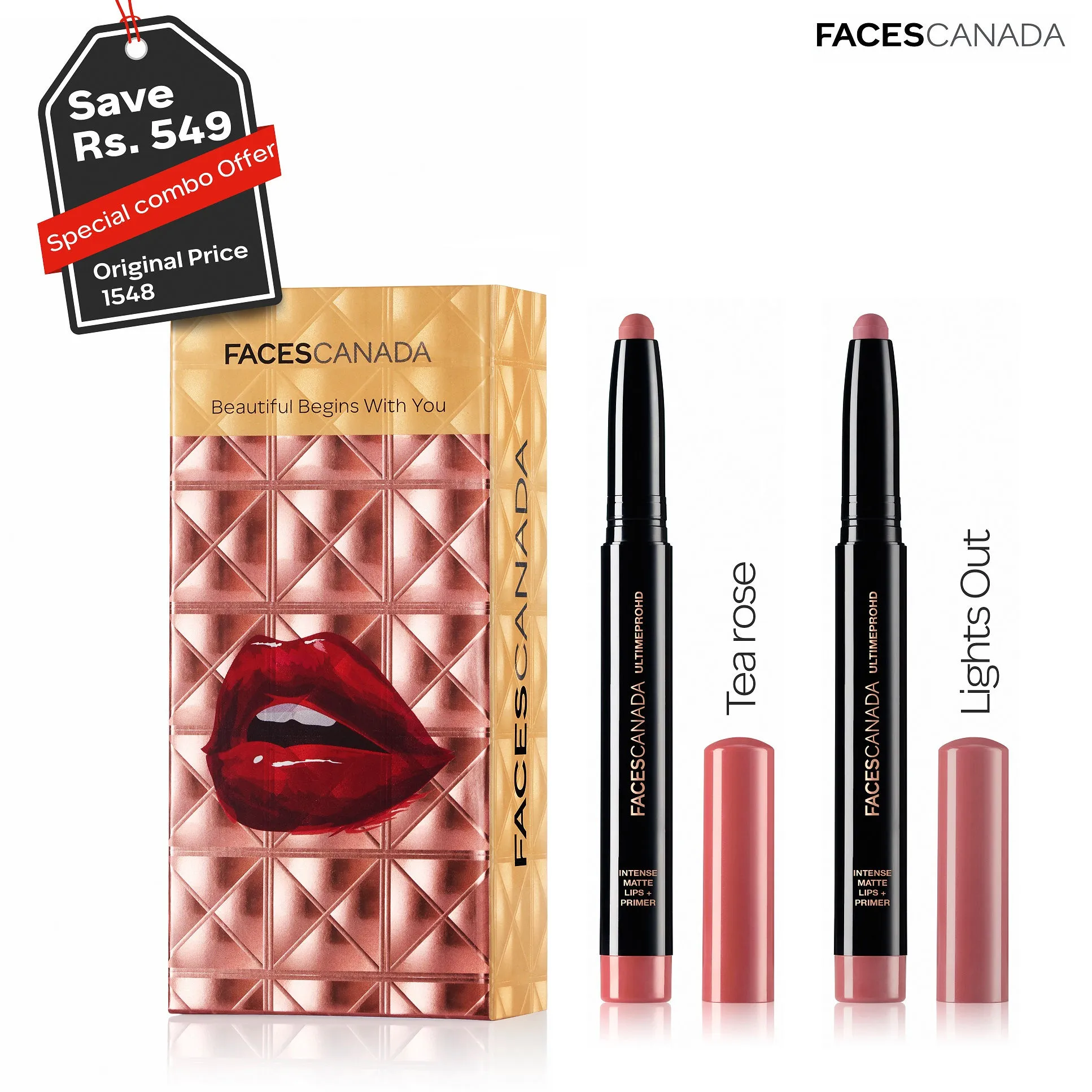 Faces Canada HD Lipstick Combo - Tea Rose + Lights Out