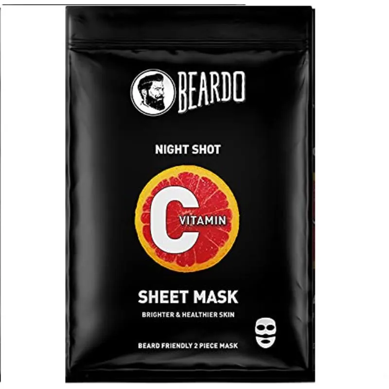 Beardo Vitamin C Brightening Sheet Masks for Instant Glow | 2 Piece mask for Bearded Men, Lightens