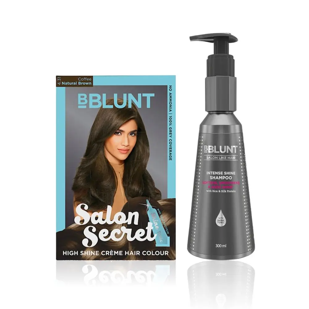 BBLUNT Salon Secret High Shine Creme Hair Colour Natural Brown 4.31 (100 g) With Shine Tonic (8 ml)+BBLUNT Intense Shine Shampoo with Rice & Silk Protein for 23X* Shinier Hair - 300 ml