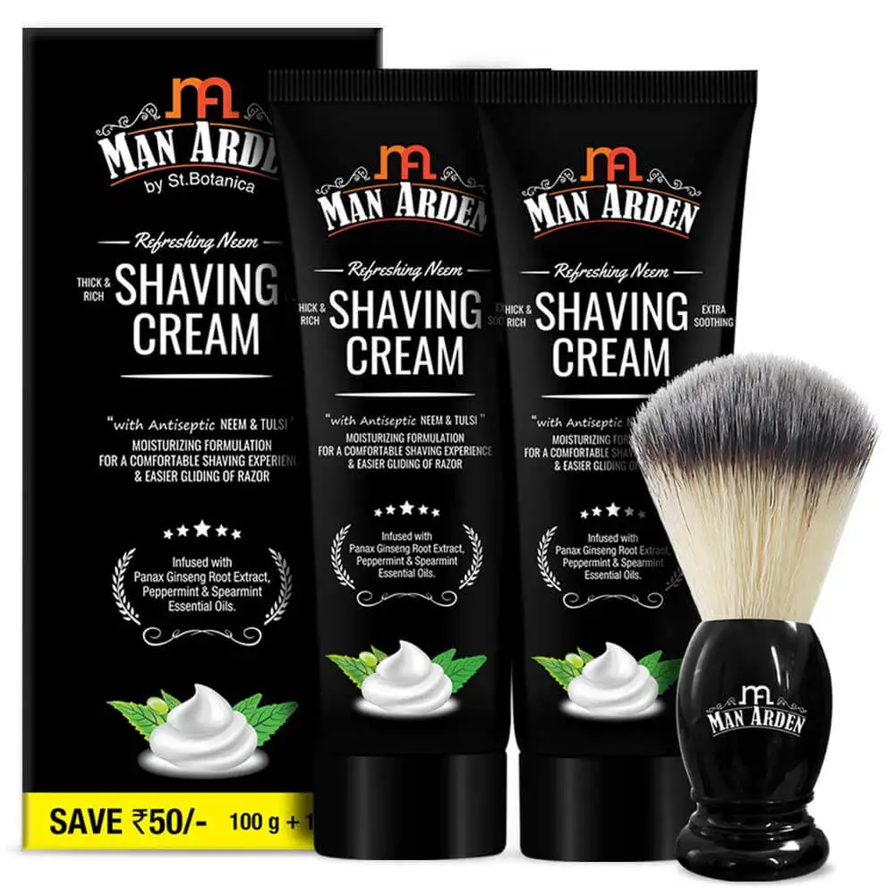 Man Arden Classic Shaving Brush+Neem Shaving Cream,  2 Piece(s)/Pack  for All Types of Beard