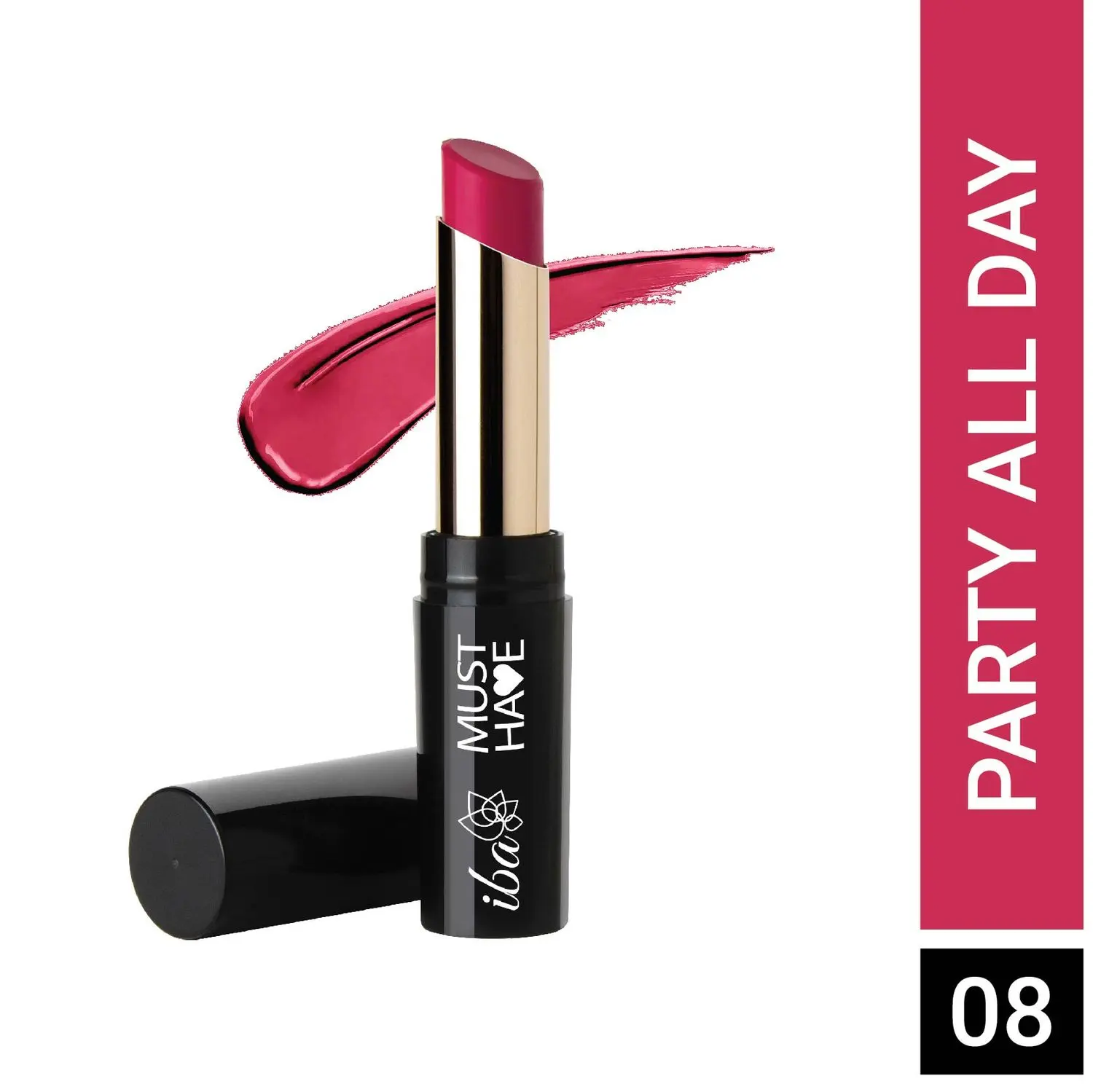 Iba Must Have Transfer Proof Ultra Matte Lipstick Shade 08 Party All Day, 3.2g | Enriched with Vitamin E and Cocoa Butter | Highly Pigmented and Long Lasting Matte Finish | Waterproof | 100% Vegan