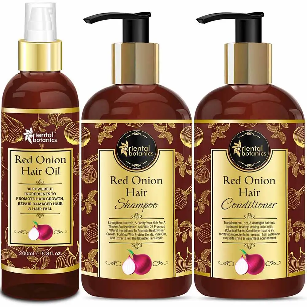 Oriental Botanics Red Onion Hair Combo Pack,  3 Piece(s)/Pack  Shampoo 300ml + Conditioner 300ml + Hair Oil 200ml