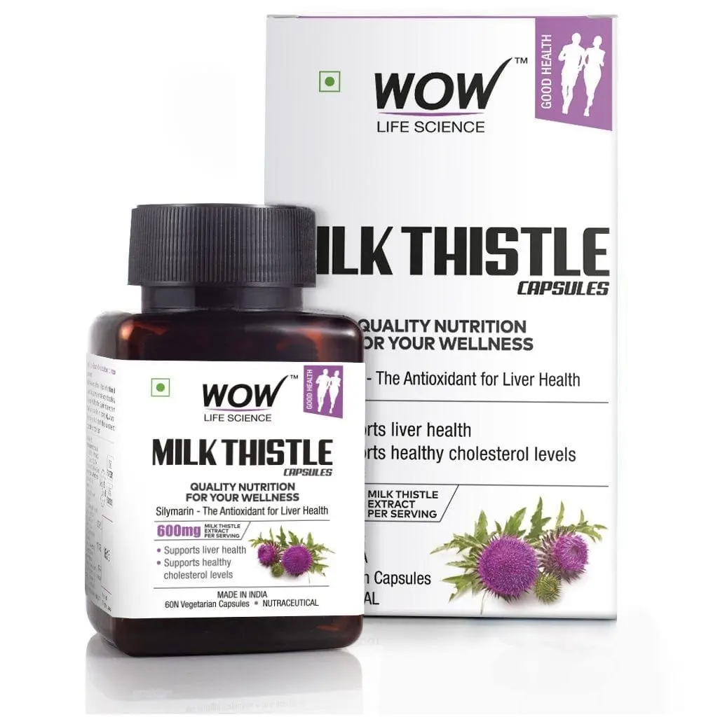 WOW Life Science Milk Thistle Capsules - 600mg - 60 Vegetarian Capsules