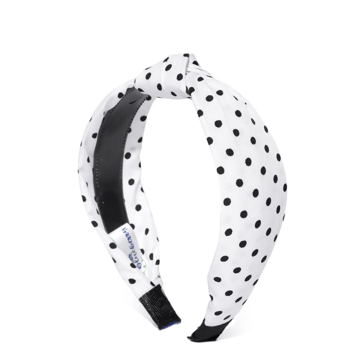 Blueberry Black Polka Dot Printed White Knot Hairband