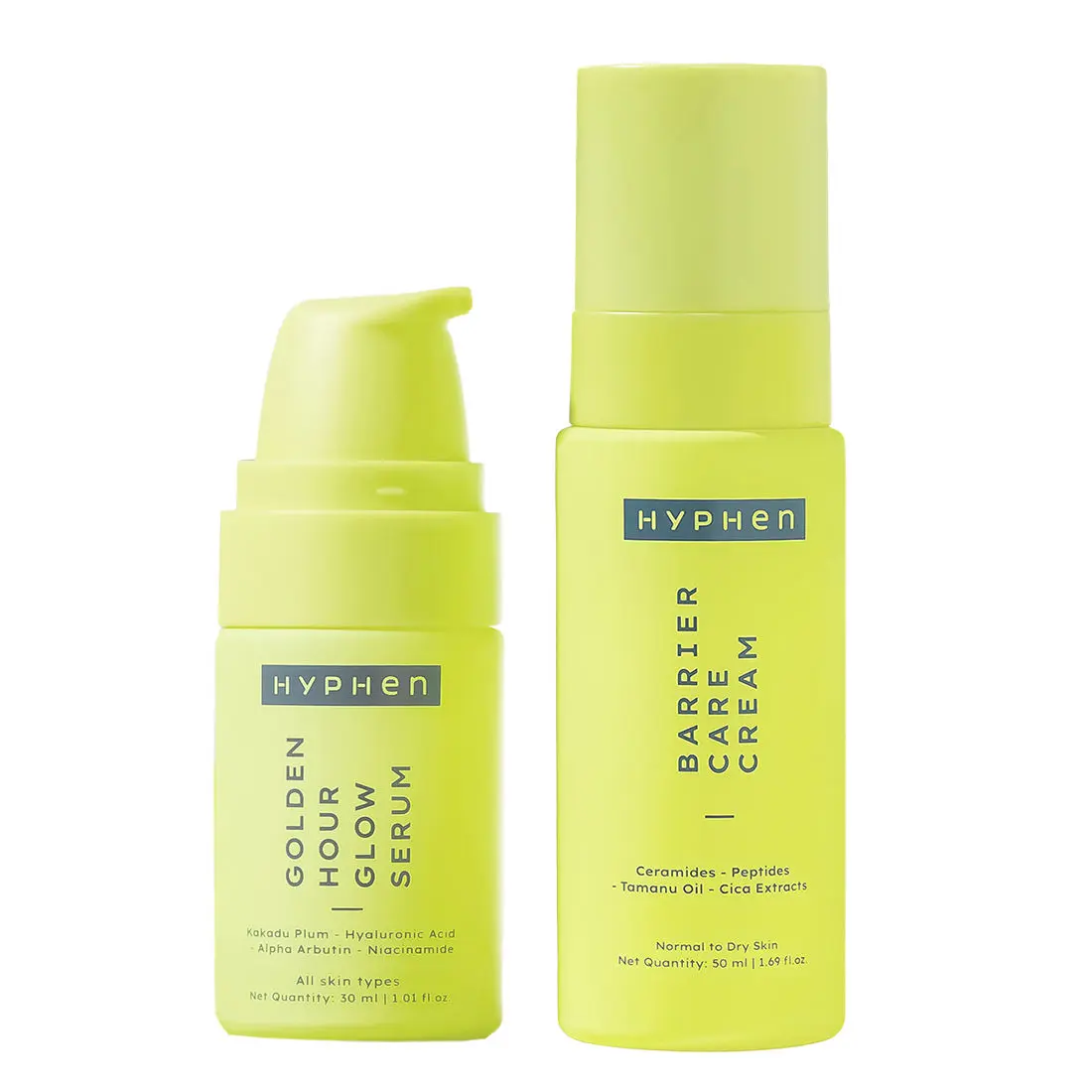 Hyphen Daily Night-Care Routine for Normal to Dry Skin with Face Serum & Barrier Care Cream | Glow & Moisturize Skincare Combo