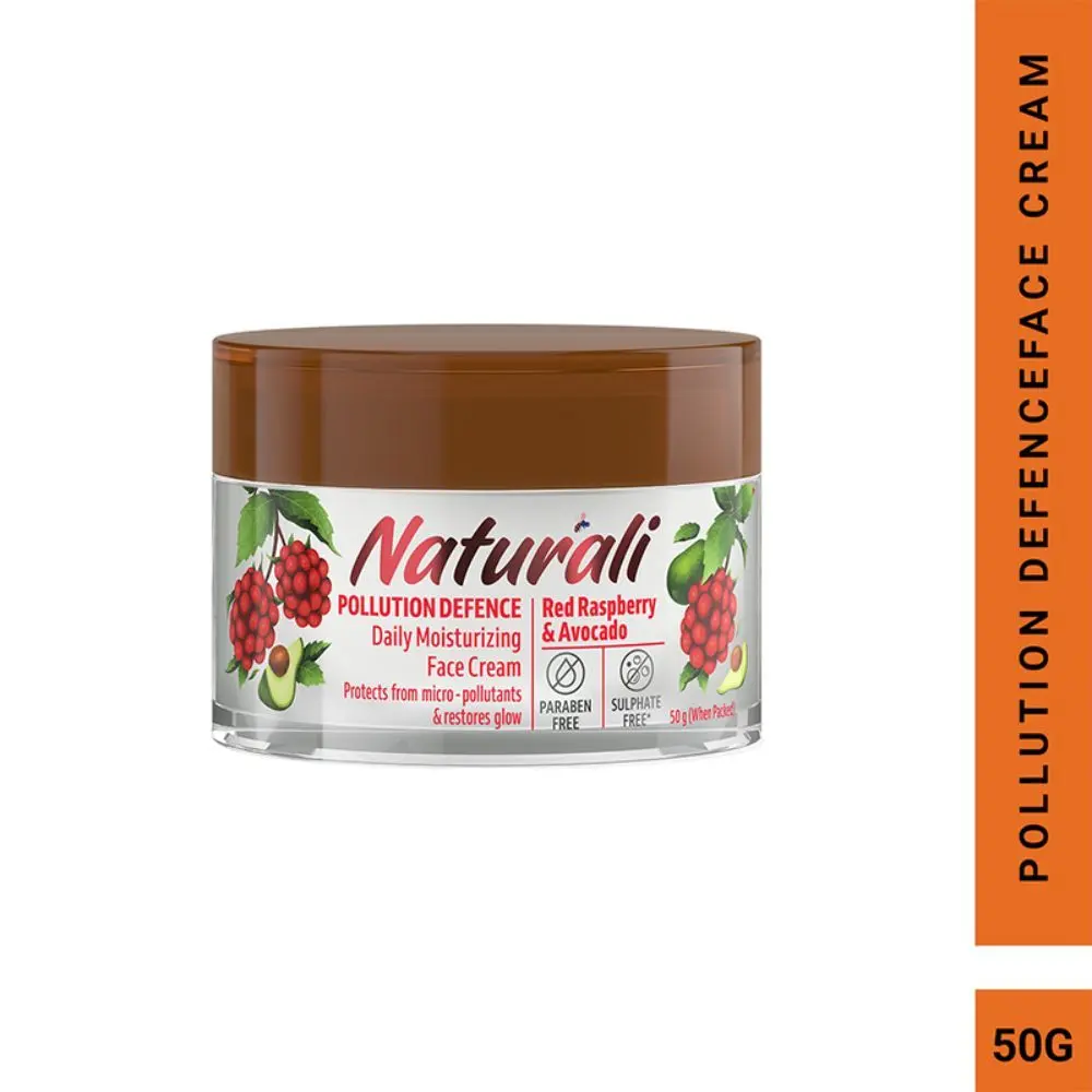 Naturali Pollution Defence Daily Moisturizing Face Cream | With Red Raspberry & Avocado | Protects Skin From Pollution & Restores Natural Glow | 50 gm