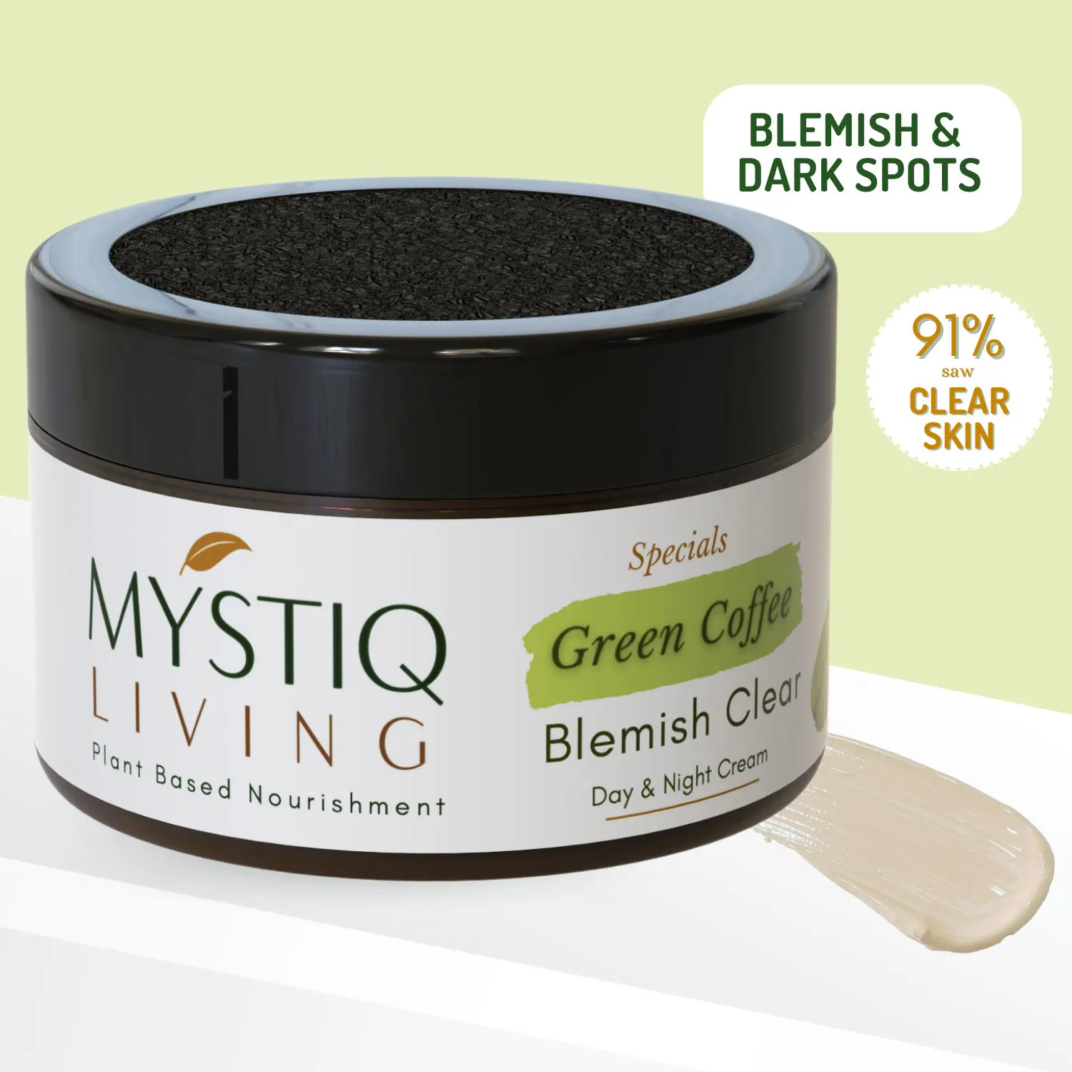 Mystiq Living Specials - Green Coffee Blemish Clear - Anti Pigmentation and Dark Spot Removal Cream | Mulberry, Apple Cider Vinegar, Vitamin C | Ayurvedic Formulation - 50GM