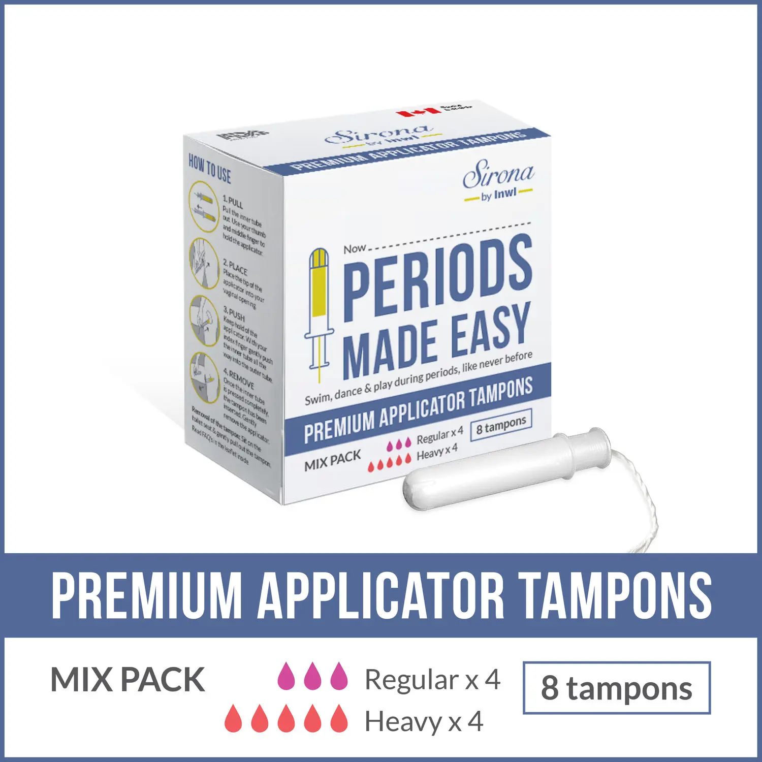 Premium Applicator Tampons by SironaMix Pack (8 Pcs)