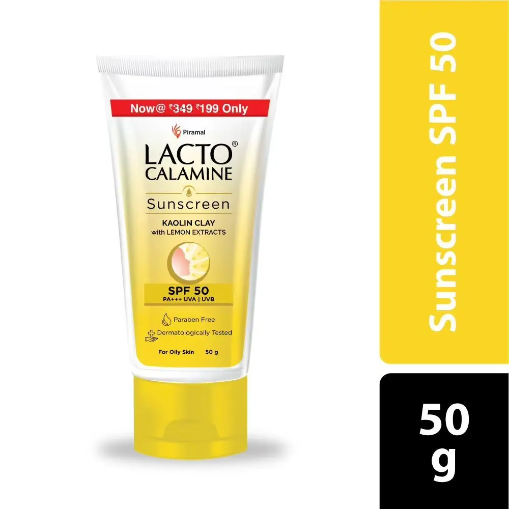 Lacto Calamine Sunscreen Kaolin Clay With Lemon Extracts SPF 50 PA +++, 50g