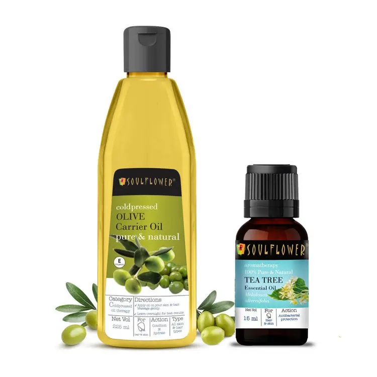 Soulflower Olive Carrier Oil & Tea Tree Essential Oil Combo