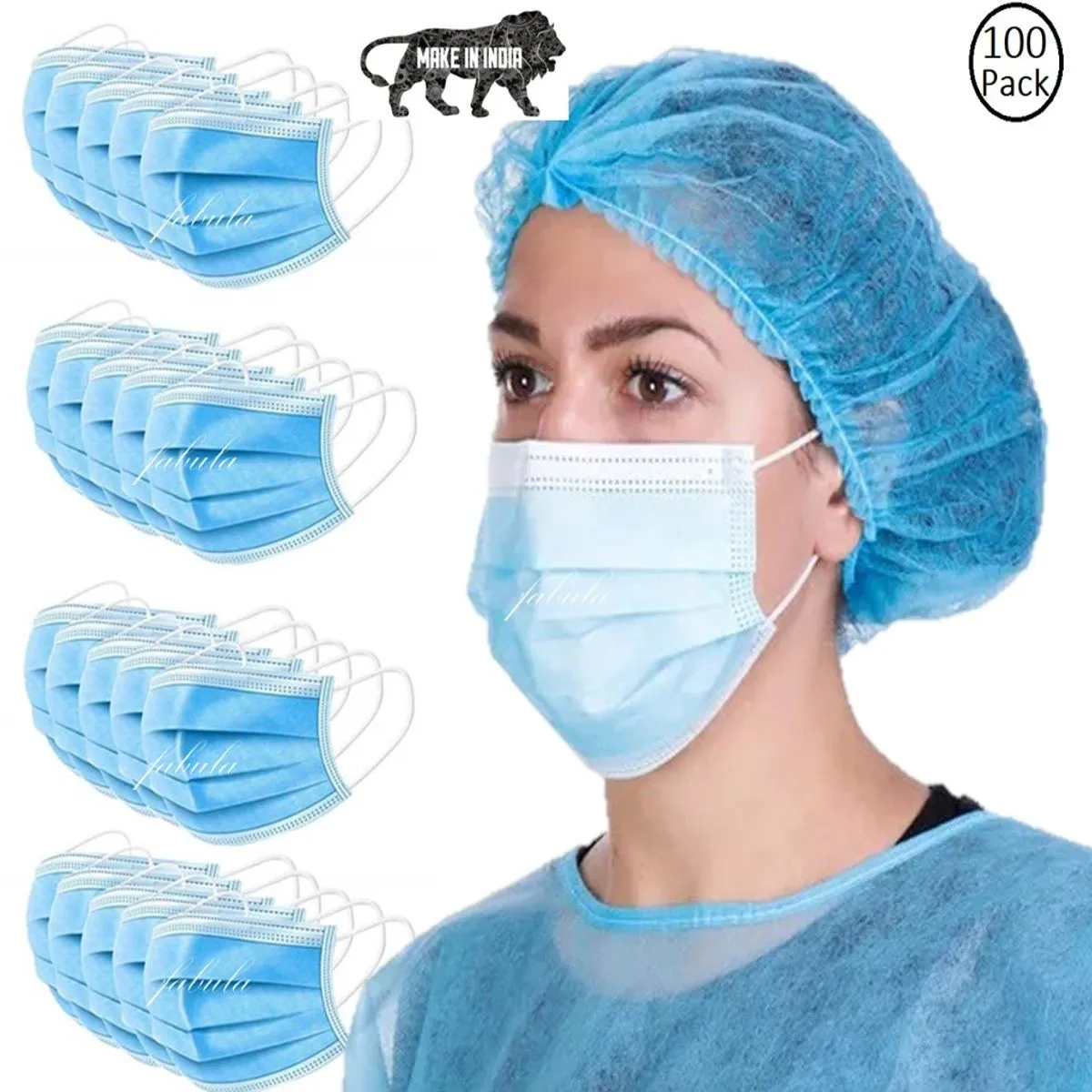 Fabula Pack of 100 3 Ply Non Surgical Disposable Face Mask For Men & Women