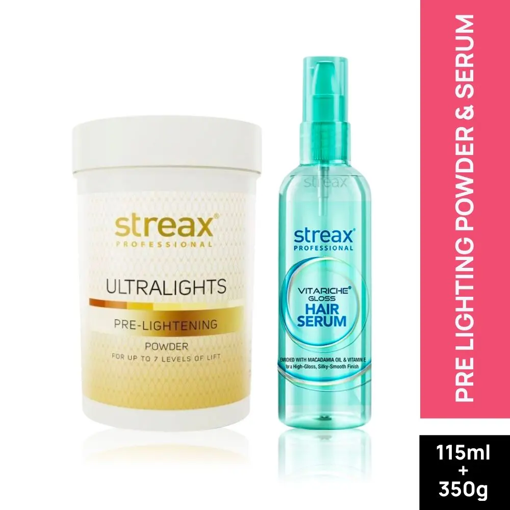 Streax Professional Vitariche Gloss Hair Serum + Ultralights Pre-lightning Powder Combo (115 ML + 350 gm)