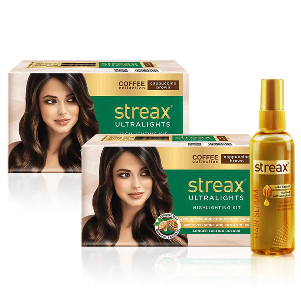 Streax Ultralights Cappuccino Brown Pack of 2 + Streax Walnut serum 200 ML