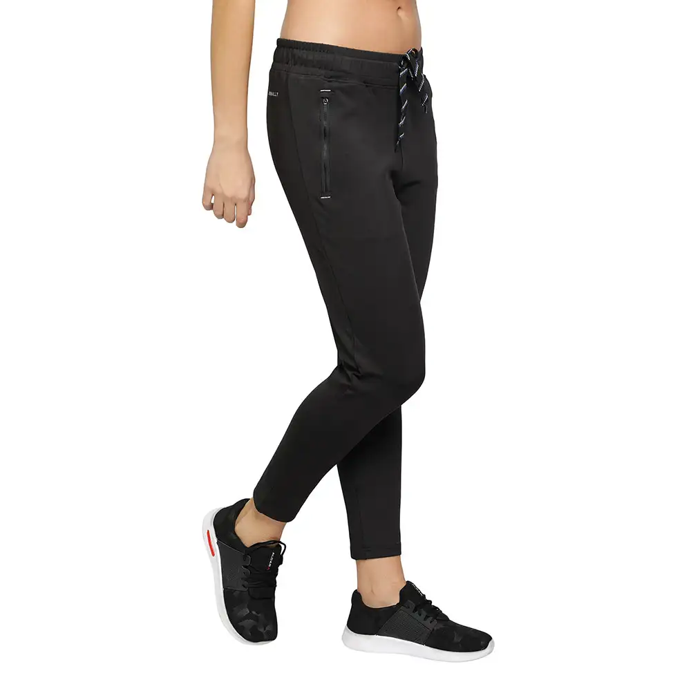 John Ally Women's Gym Track Pant Zipper Pocket with Anti-Microbial Technology,  Jet Black  XL