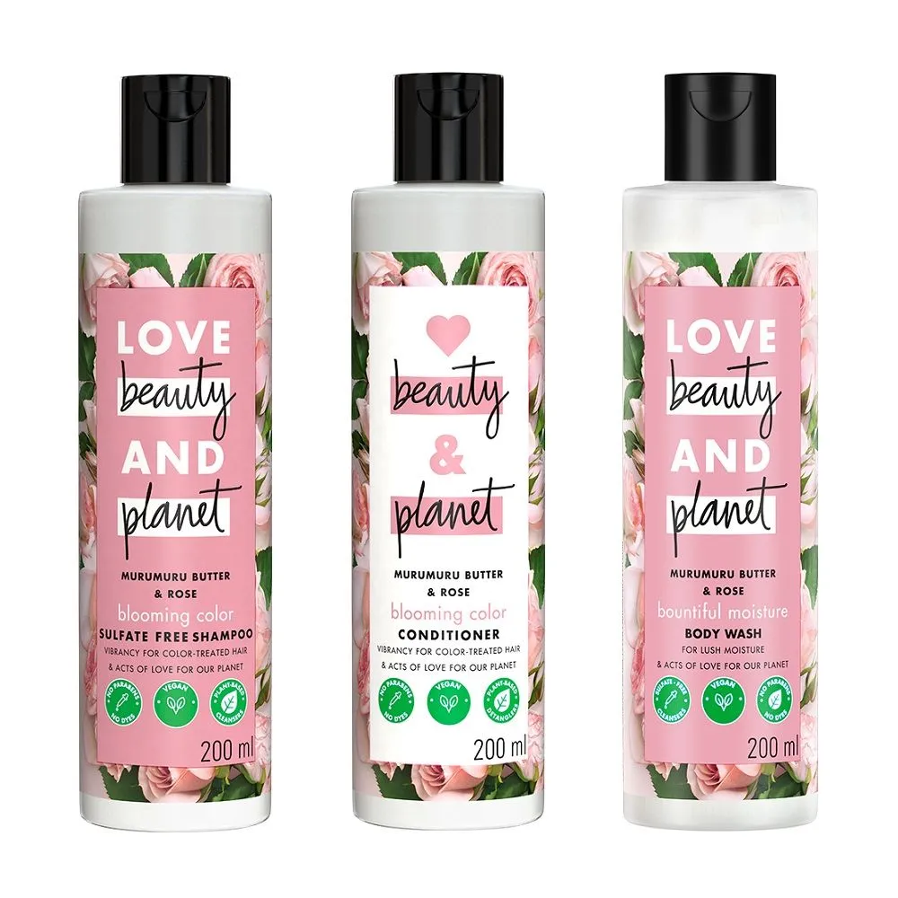 Love Beauty & Planet Murumuru Butter & Rose Blooming Colour Shampoo + Conditioner + Body Wash