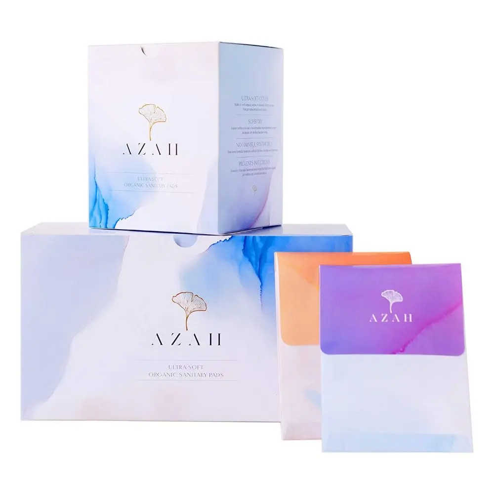 Azah Rash-free Organic Sanitary Pads (Box of 30 Pads : 20 Regular + 10 XL - With disposal bags)