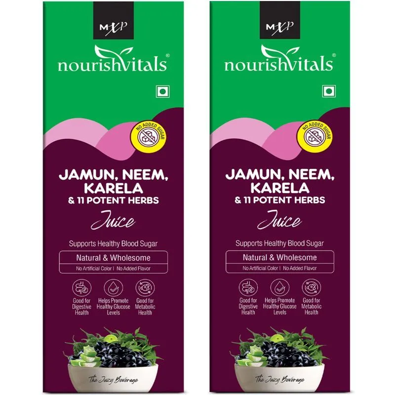 NourishVitals Jamun, Neem, Karela Juice With 11 Potent Herbs Supports Blood Sugar