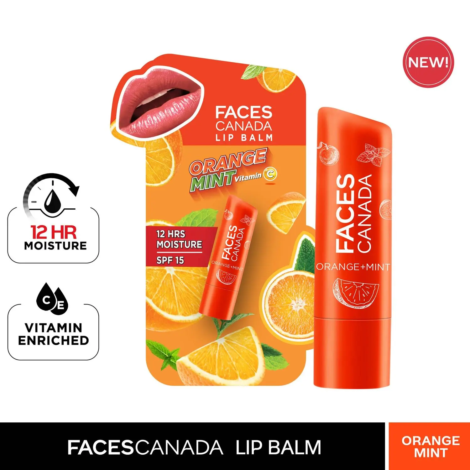 Faces Canada Lip Balm | 12Hr Moisture For Dry, Chapped Lips | Vitamin C | Spf 15 | Orange + Mint Orange Mint 01 (4.5 G)