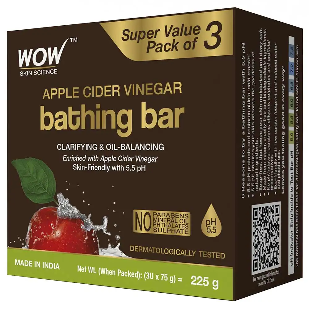 WOW Skin Science Apple Cider Vinegar Bathing Bar,  75 g  Clarifying & Oil Balancing (Pack of 3)