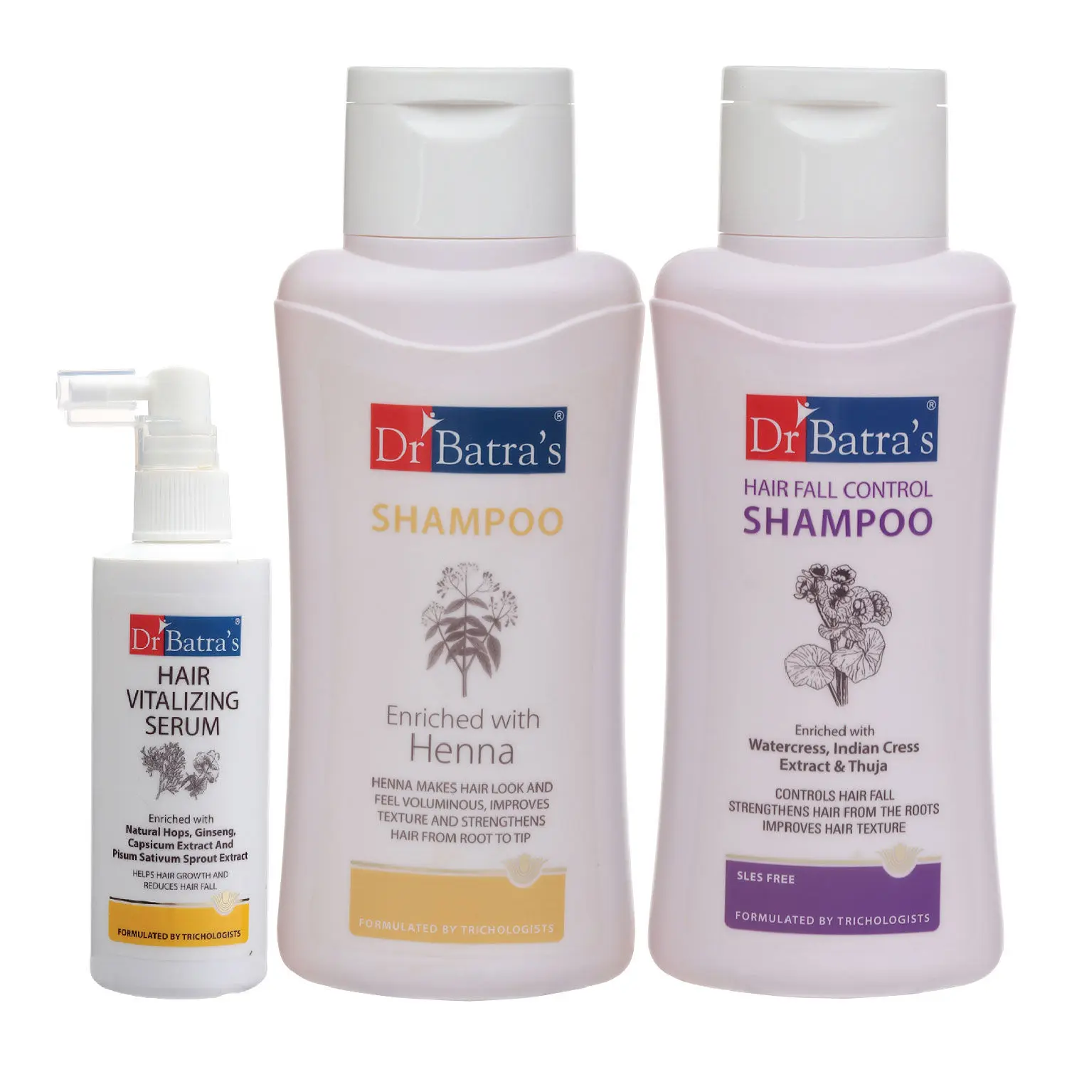 Dr Batra's Hair Vitalizing Serum 125 ml, Hair Fall Control Shampoo - 500 ml and Normal Shampoo - 500 ml