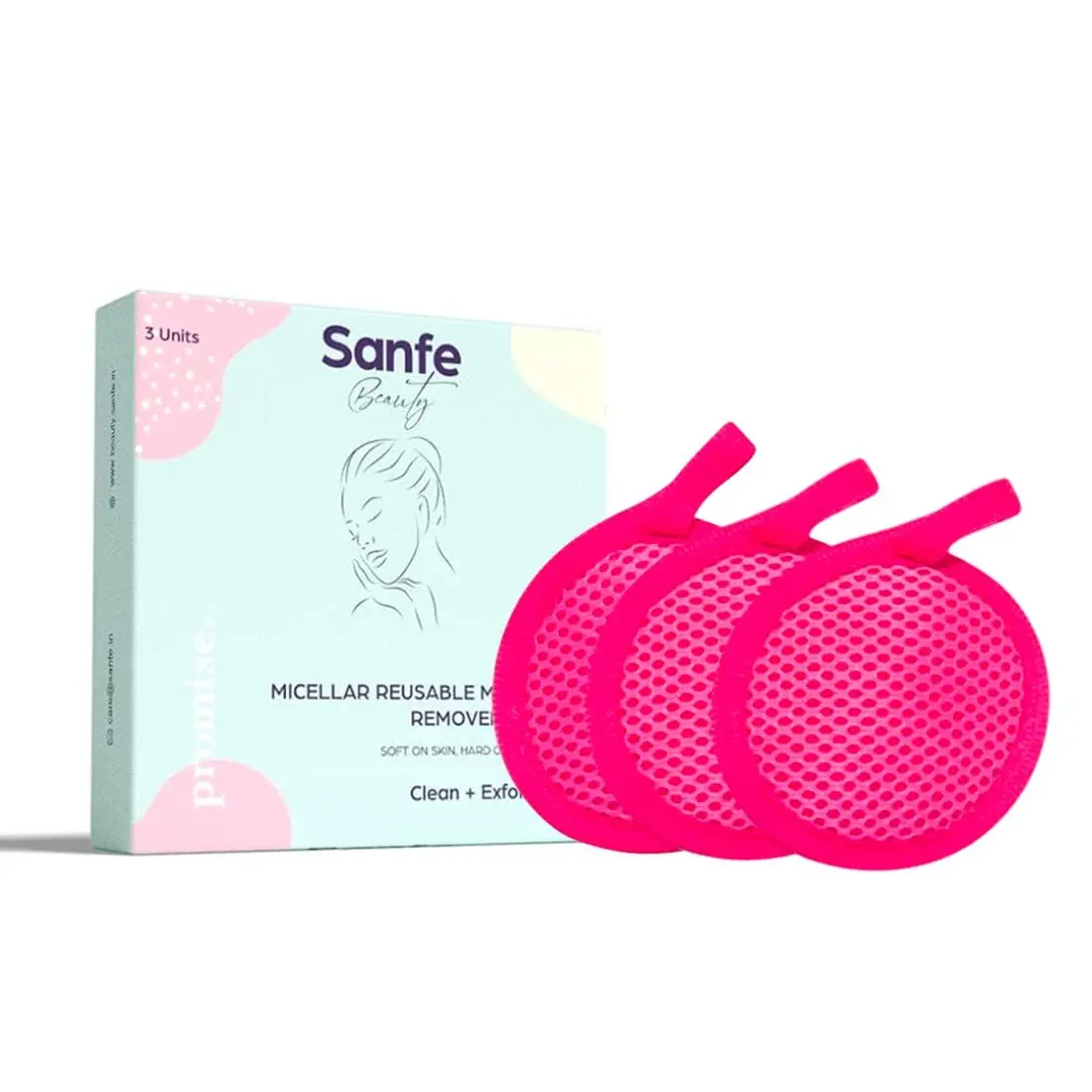 Sanfe Beauty Micellar Reusable Makeup Remover Pads | Effectively & Gently Removes Face & Eye Makeup