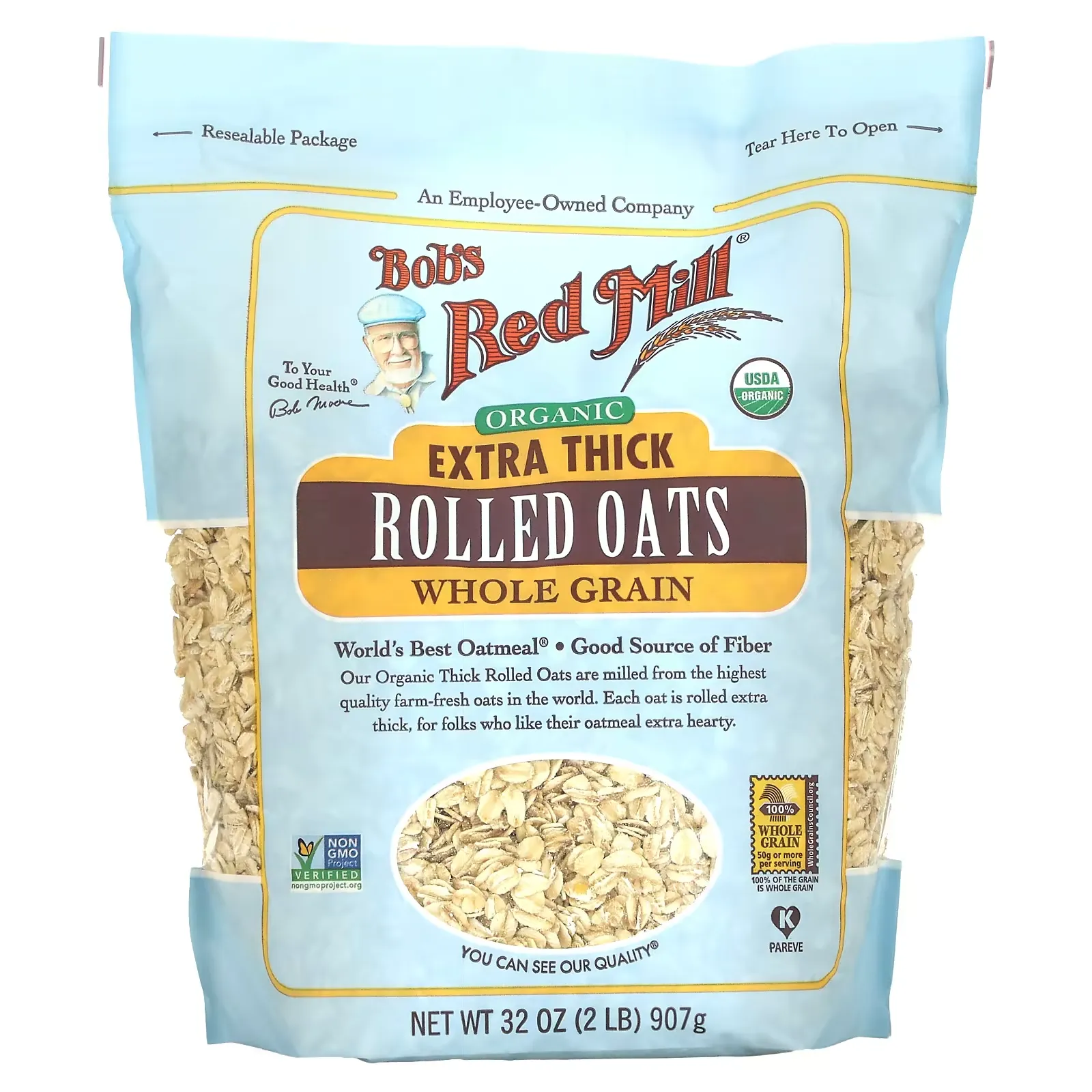 Organic Extra Thick Rolled Oats, Whole Grain, 32 oz (907 g)