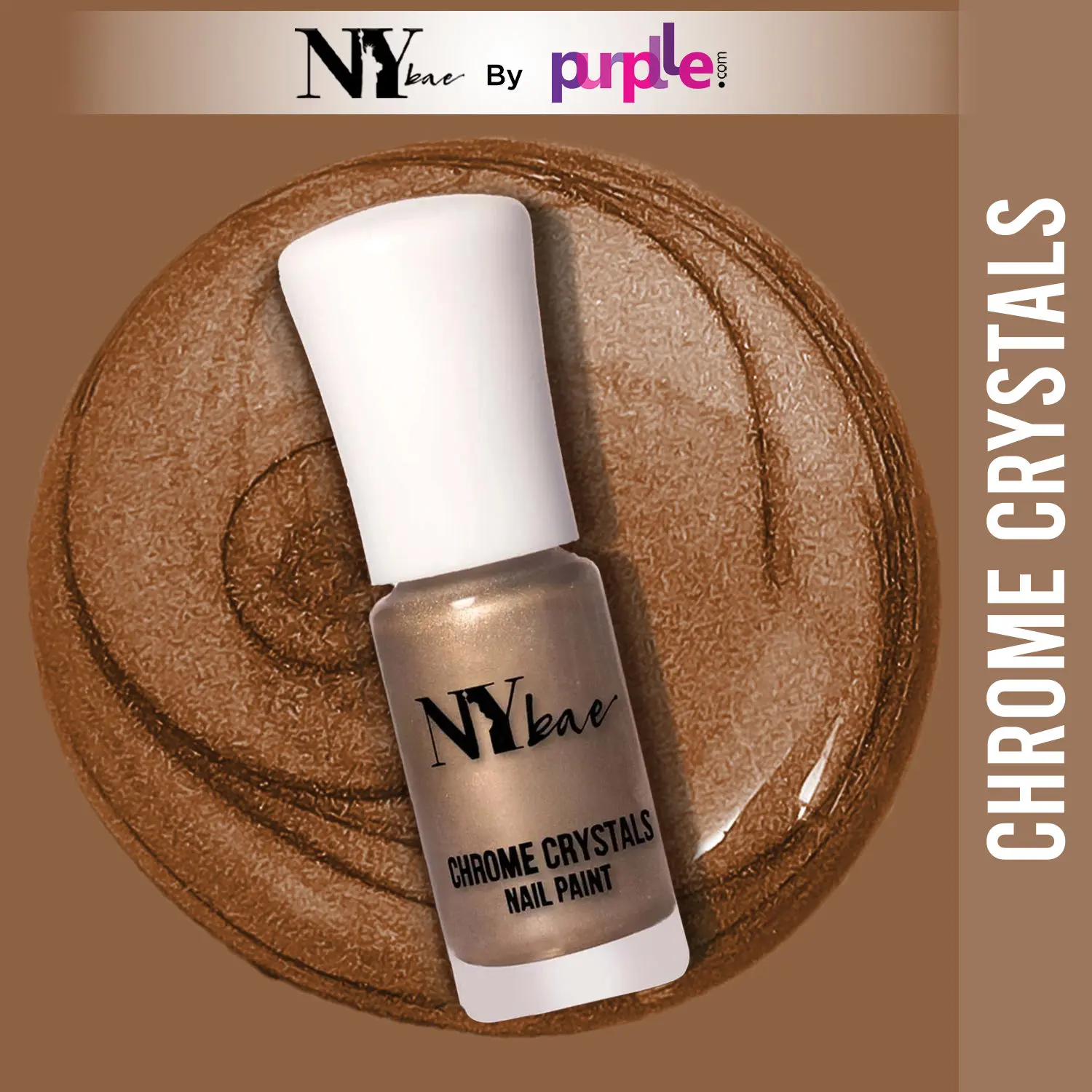 NY Bae Chrome Crystals Nail Paint - Gold Monkstone 02 (3 ml) | Gold | Glossy Finish | Rich Pigment | Chip-proof | Full Coverage | Vegan