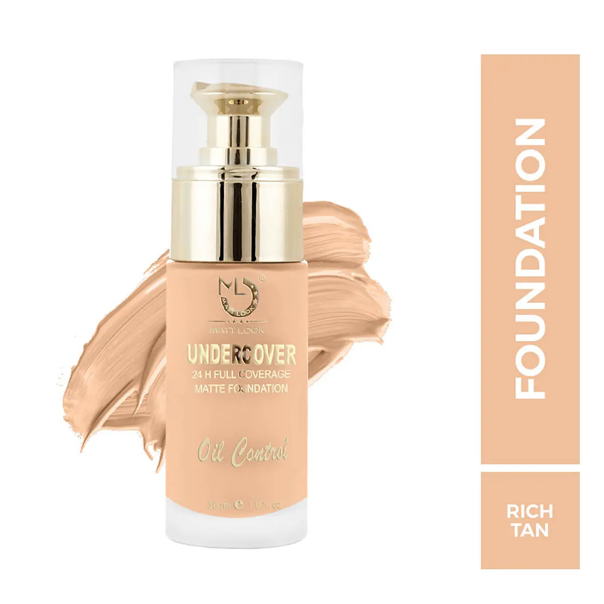 Matt look Undercover 24H Full Coverage Matte Foundation & Oil Control, Rich Tan (30ml)