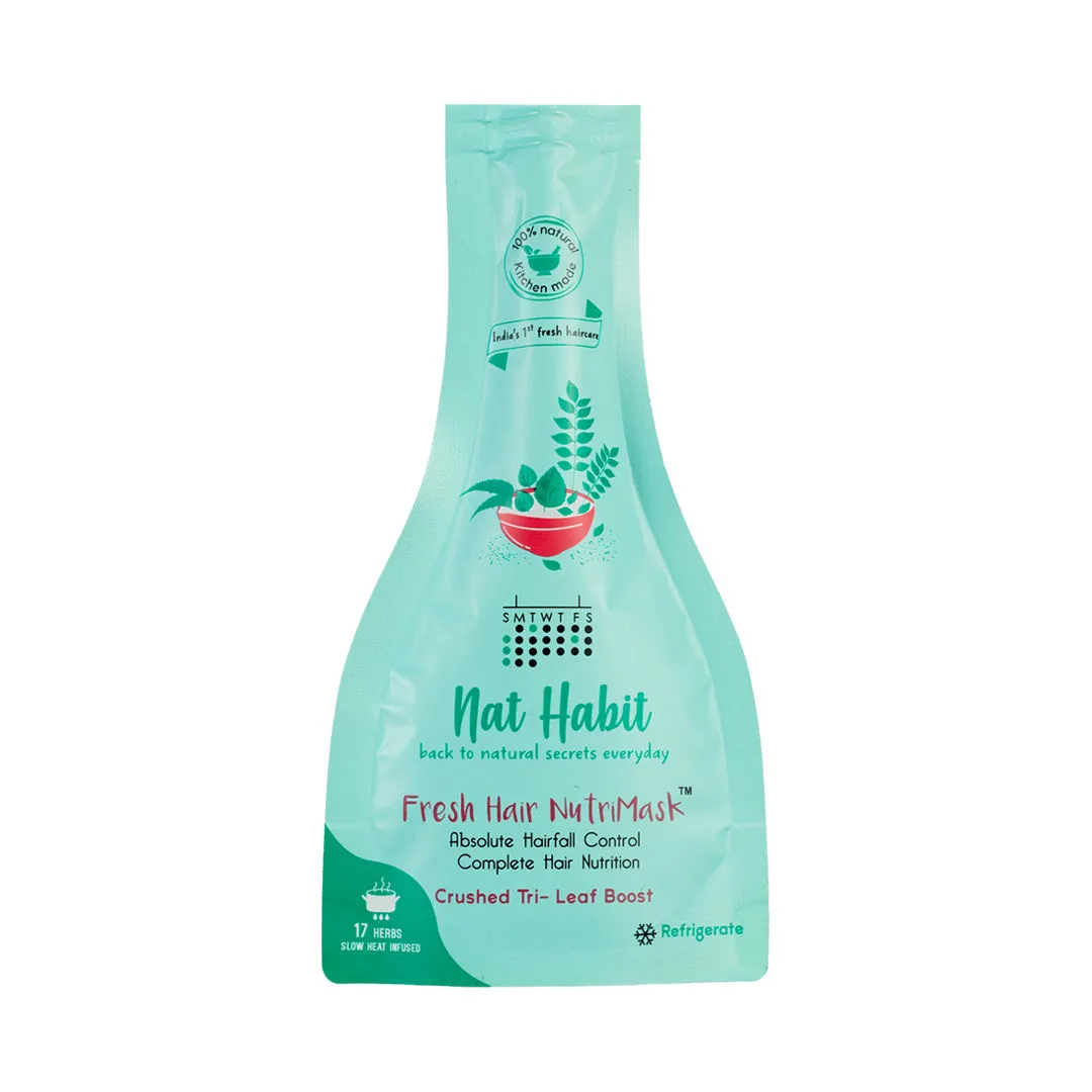 Nat Habit Tri-Leaf FRESH Hair Mask (NutriMask) - Hairfall, Conditioning, Frizzy Hair, 17 Herbs