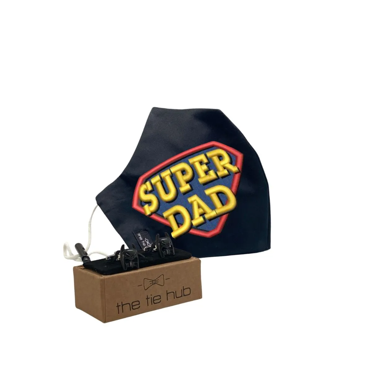 The Tie Hub SUPER DAD Color Face Mask with Black Mask Cufflinks