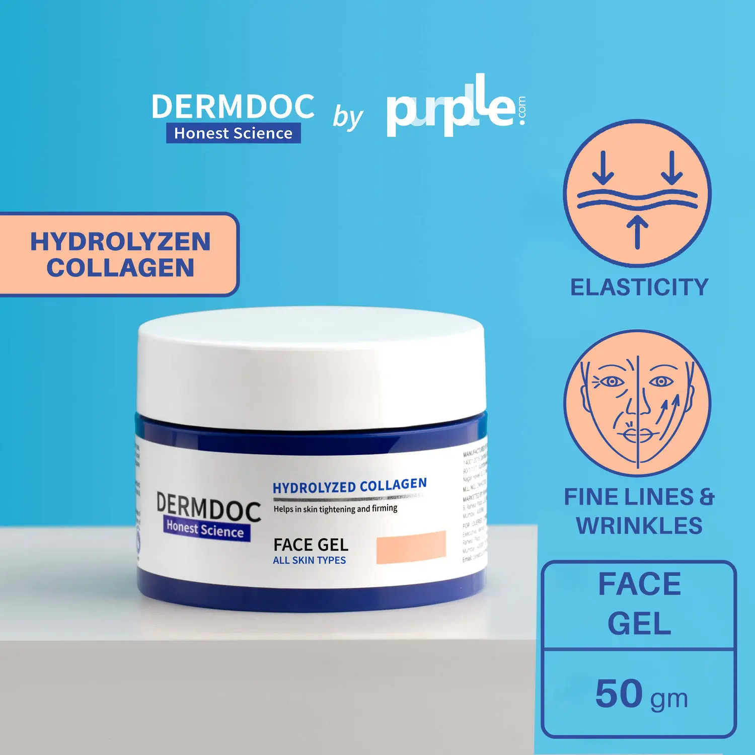 DERMDOC by Purplle Skin Tightening Face Gel with Hydrolyzed Collagen (50g) | collagen gel for face | skin collagen booster